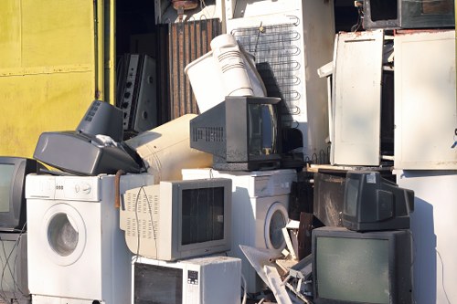 Recycling and donation bins during garage clearance